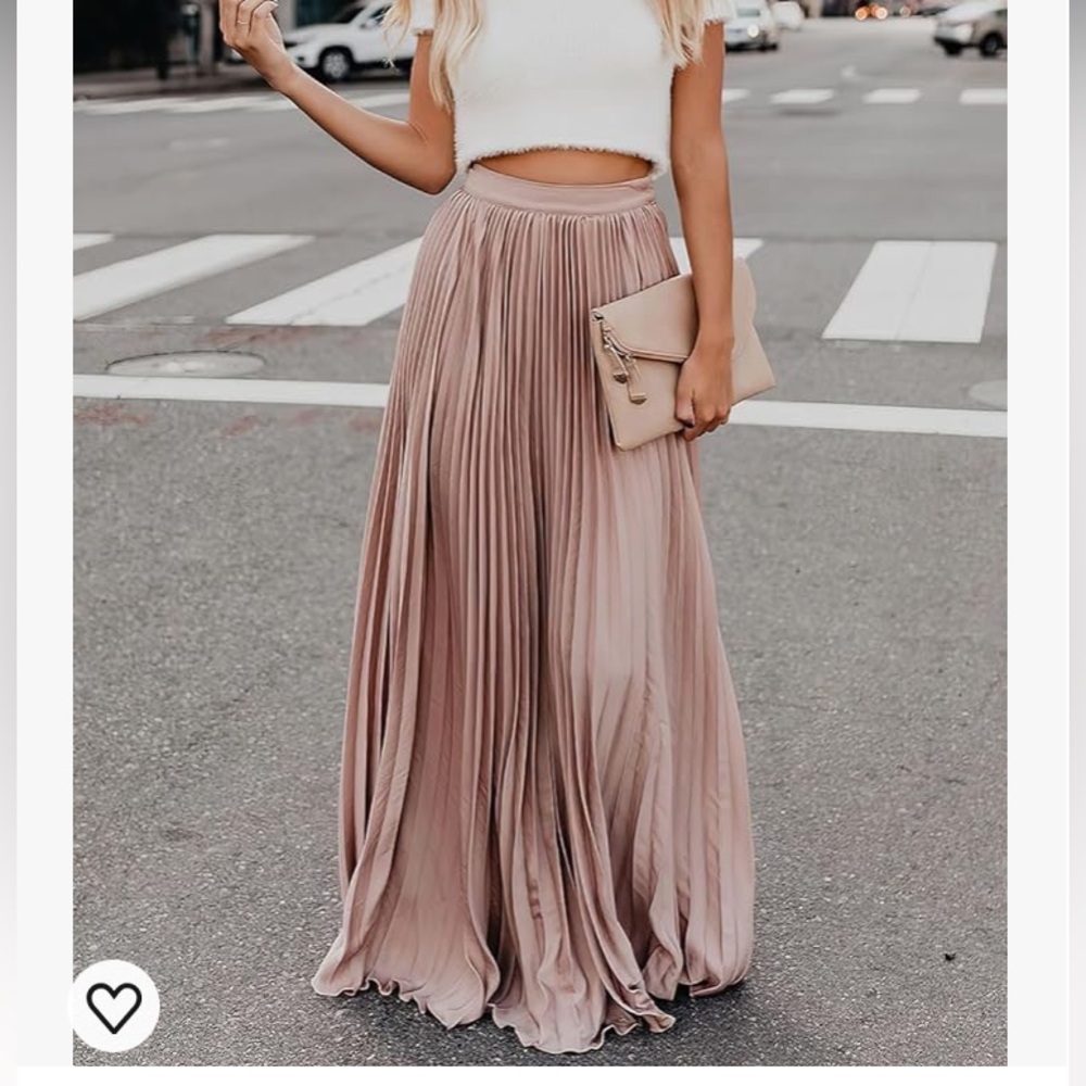 NWOT ebossy blush pink plated high waist flowy chiffon Maxi skirt size L - Picture 1 of 11